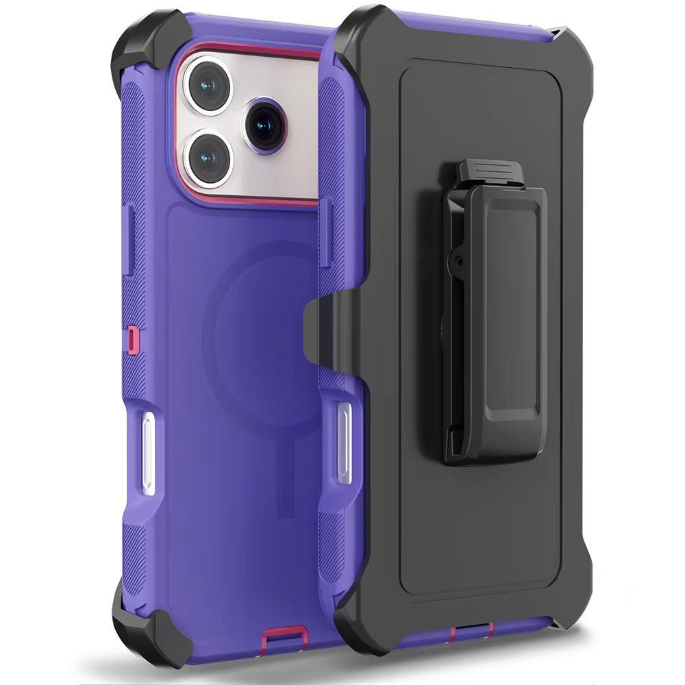 Rugged iPhone Case — Magnetic Defender Box Cover with Shockproof Armor TPU+PC Design, Belt Clip Holder and Full-Port Protection