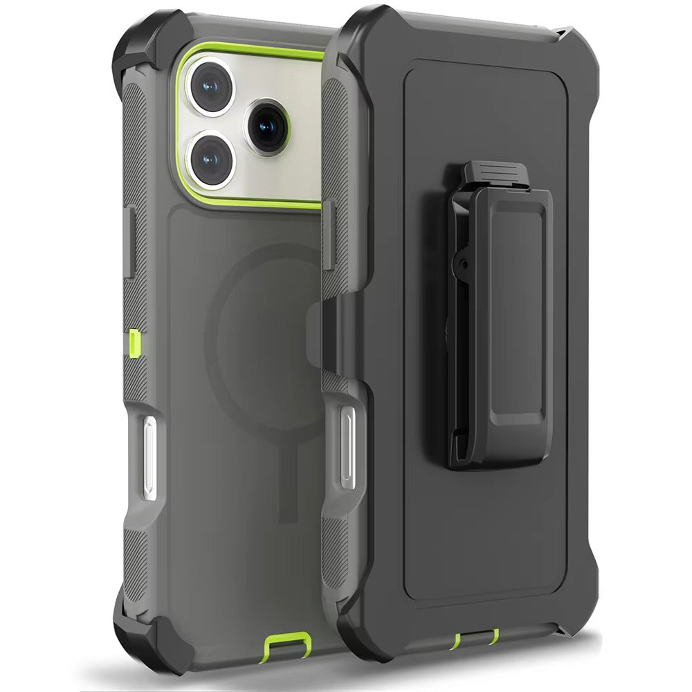 Rugged iPhone Case — Magnetic Defender Box Cover with Shockproof Armor TPU+PC Design, Belt Clip Holder and Full-Port Protection