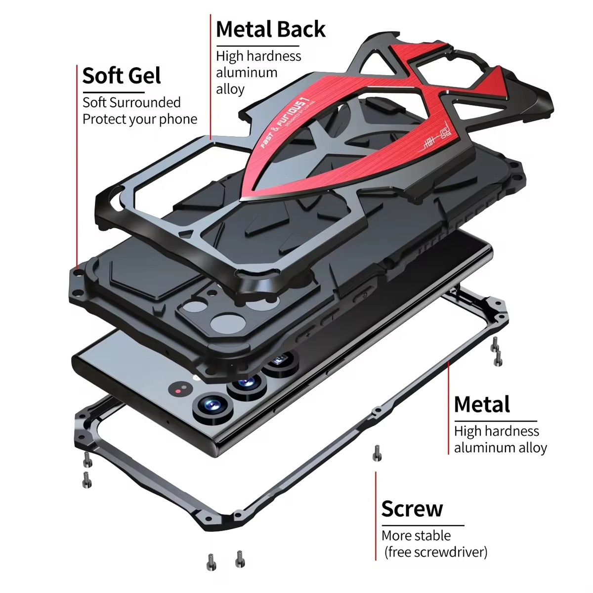Rugged iPhone Case — Shockproof Metal Frame Armor with Impact Protection, Anti-Scratch Dustproof Cover and Full Edge Defense