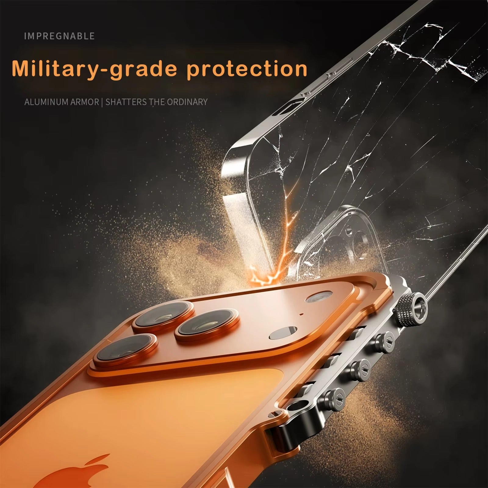 Rugged iPhone Case — Ultra-Light Aluminum Alloy Mecha Bumper with Military-Grade 360° Drop Protection, Shockproof Design and Lanyard Support