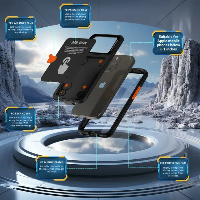 Rugged iPhone Case — IP68 Waterproof Full Protection Cover for Underwater Photography with Dropproof Dustproof Outdoor Design