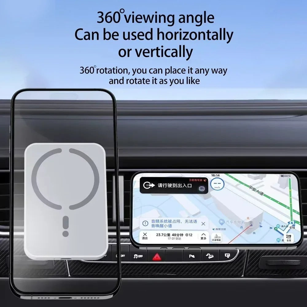 Rugged iPhone Magnetic Car Wireless Charger, 100W Fast-Charge Air Vent Phone Holder Stand with Strong MagSafe Alignment