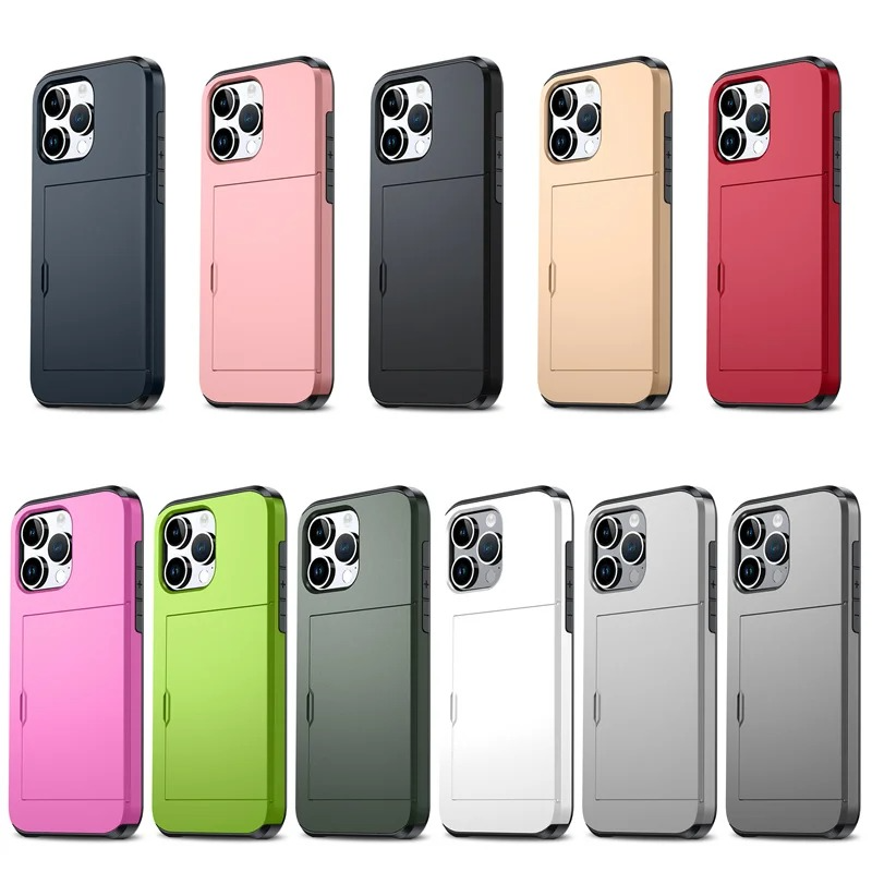 Rugged iPhone Case — Slide Wallet Armor Cover with Card Slots, Shockproof Dual-Layer Heavy-Duty Protection and Anti-Fingerprint Scratch-Resistant Non-Slip Design