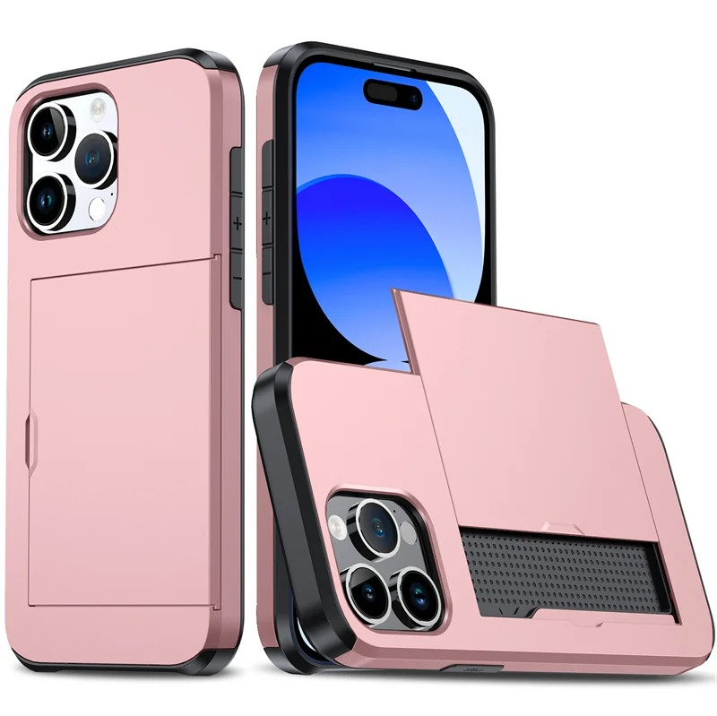 Rugged iPhone Case — Slide Wallet Armor Cover with Card Slots, Shockproof Dual-Layer Heavy-Duty Protection and Anti-Fingerprint Scratch-Resistant Non-Slip Design