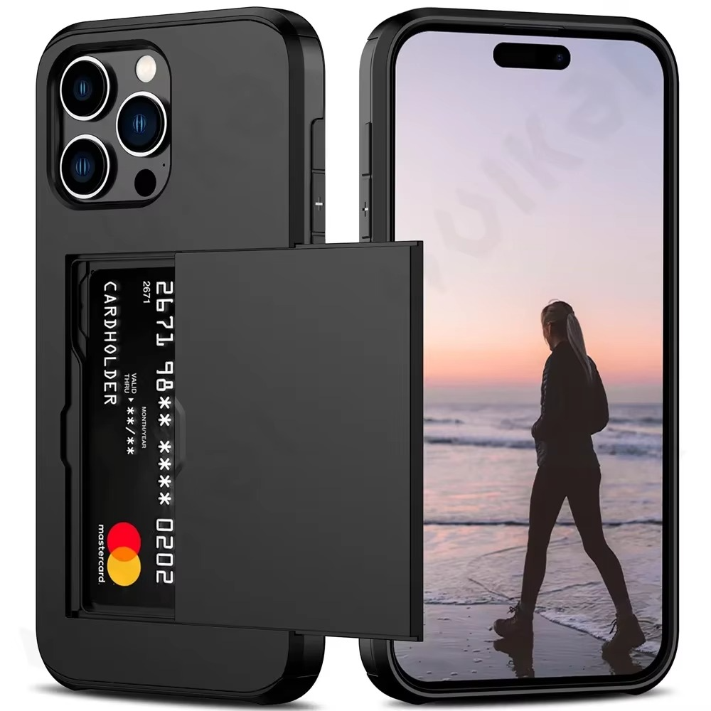 Rugged iPhone Case — Slide Wallet Armor Cover with Card Slots, Shockproof Dual-Layer Heavy-Duty Protection and Anti-Fingerprint Scratch-Resistant Non-Slip Design