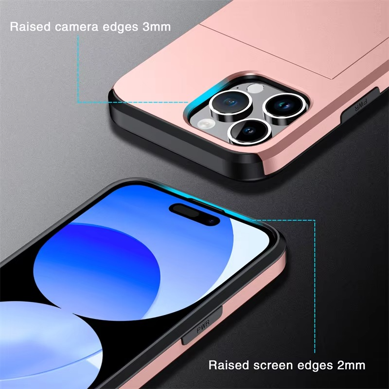 Rugged iPhone Case — Slide Wallet Armor Cover with Card Slots, Shockproof Dual-Layer Heavy-Duty Protection and Anti-Fingerprint Scratch-Resistant Non-Slip Design