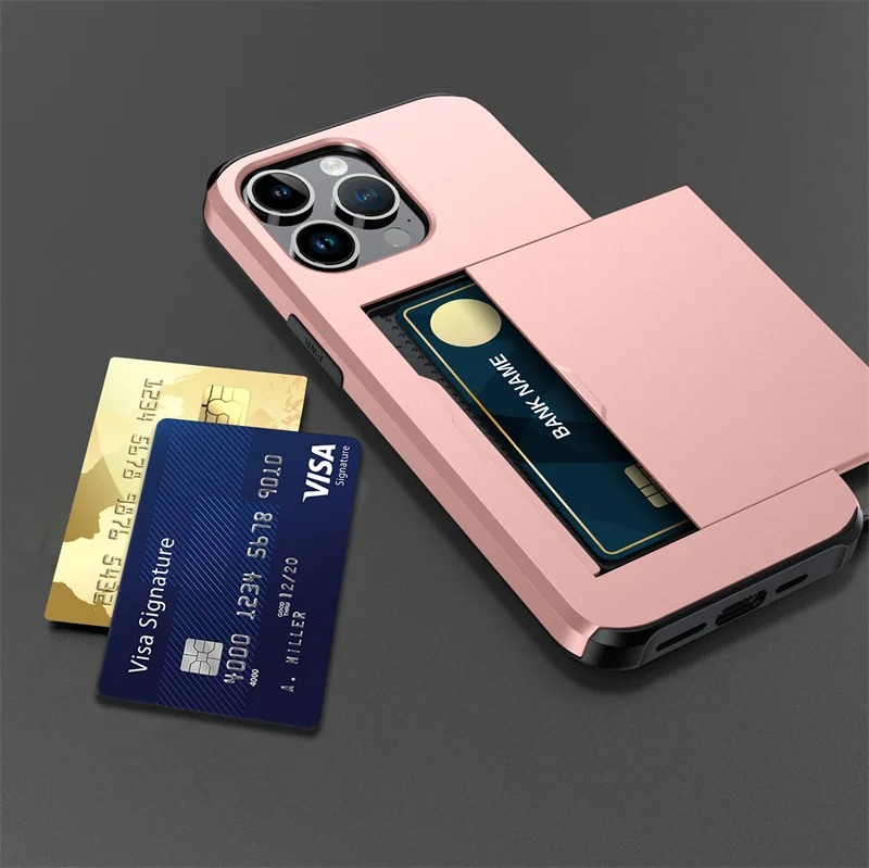 Rugged iPhone Case — Slide Wallet Armor Cover with Card Slots, Shockproof Dual-Layer Heavy-Duty Protection and Anti-Fingerprint Scratch-Resistant Non-Slip Design