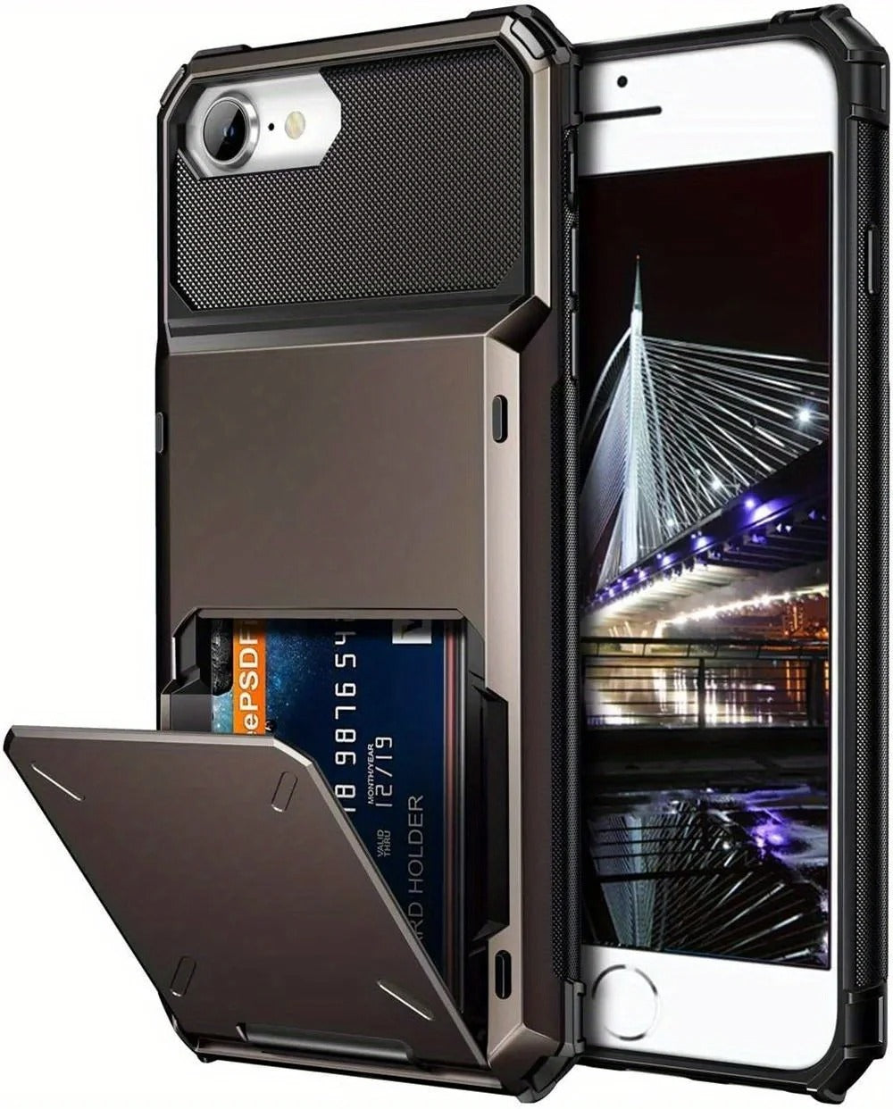 Rugged iPhone Case — Wallet Armor Cover with Card Holder, TPU Bumper Full-Coverage Design, Magnetic Ring Kickstand and Military-Grade Shockproof Scratch-Resistant Protection