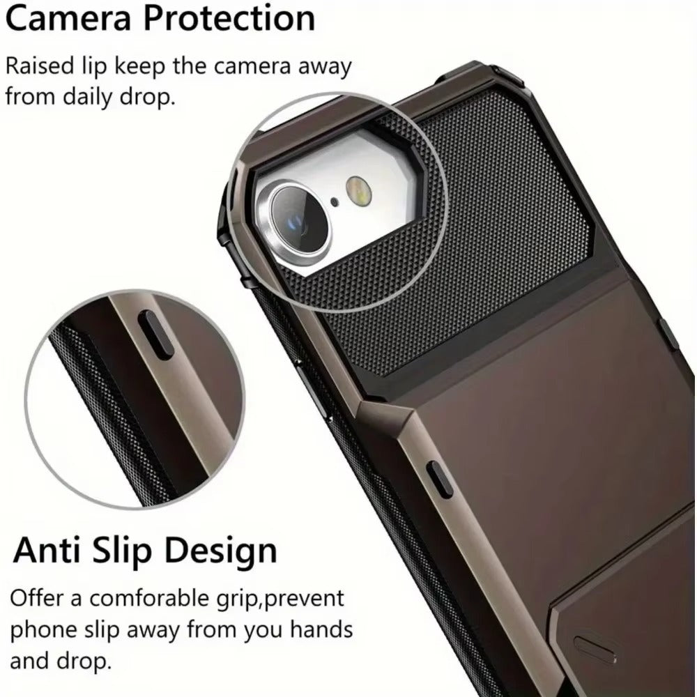 Rugged iPhone Case — Wallet Armor Cover with Card Holder, TPU Bumper Full-Coverage Design, Magnetic Ring Kickstand and Military-Grade Shockproof Scratch-Resistant Protection