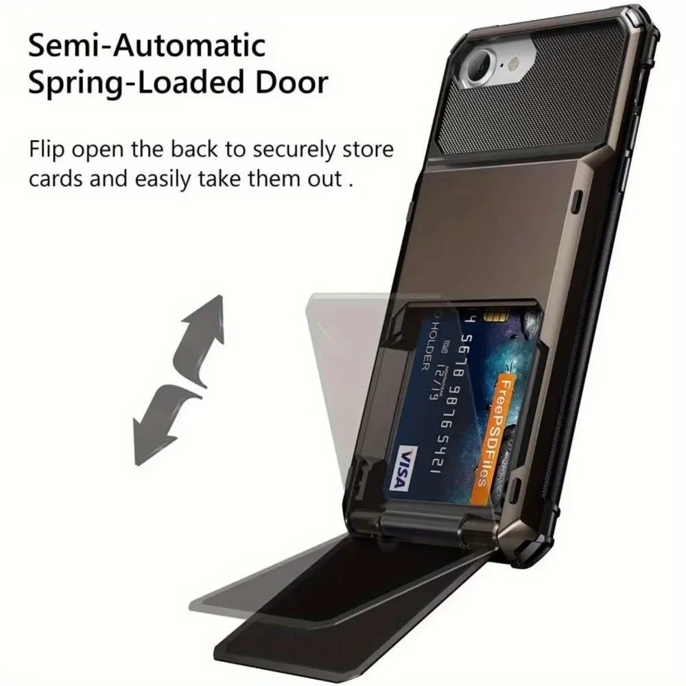 Rugged iPhone Case — Wallet Armor Cover with Card Holder, TPU Bumper Full-Coverage Design, Magnetic Ring Kickstand and Military-Grade Shockproof Scratch-Resistant Protection