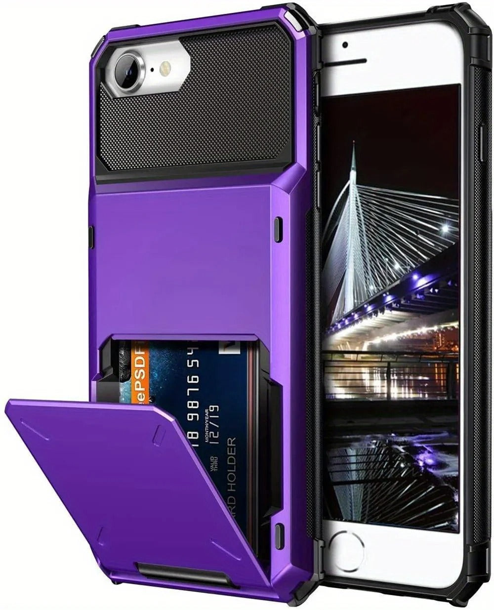 Rugged iPhone Case — Wallet Armor Cover with Card Holder, TPU Bumper Full-Coverage Design, Magnetic Ring Kickstand and Military-Grade Shockproof Scratch-Resistant Protection