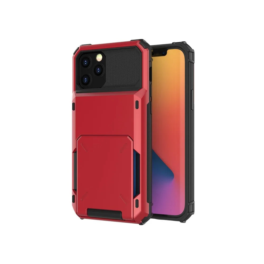 Rugged iPhone Case — Wallet Armor Cover with Card Holder, TPU Bumper Full-Coverage Design, Magnetic Ring Kickstand and Military-Grade Shockproof Scratch-Resistant Protection