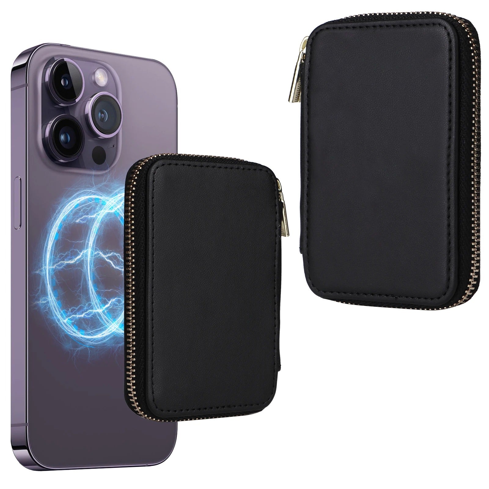 Refined iPhone Mangetic Leather Wallet, MagSafe-Compatible Card Holder with RFID Blocking, Slim Storage Design with Lanyard Support