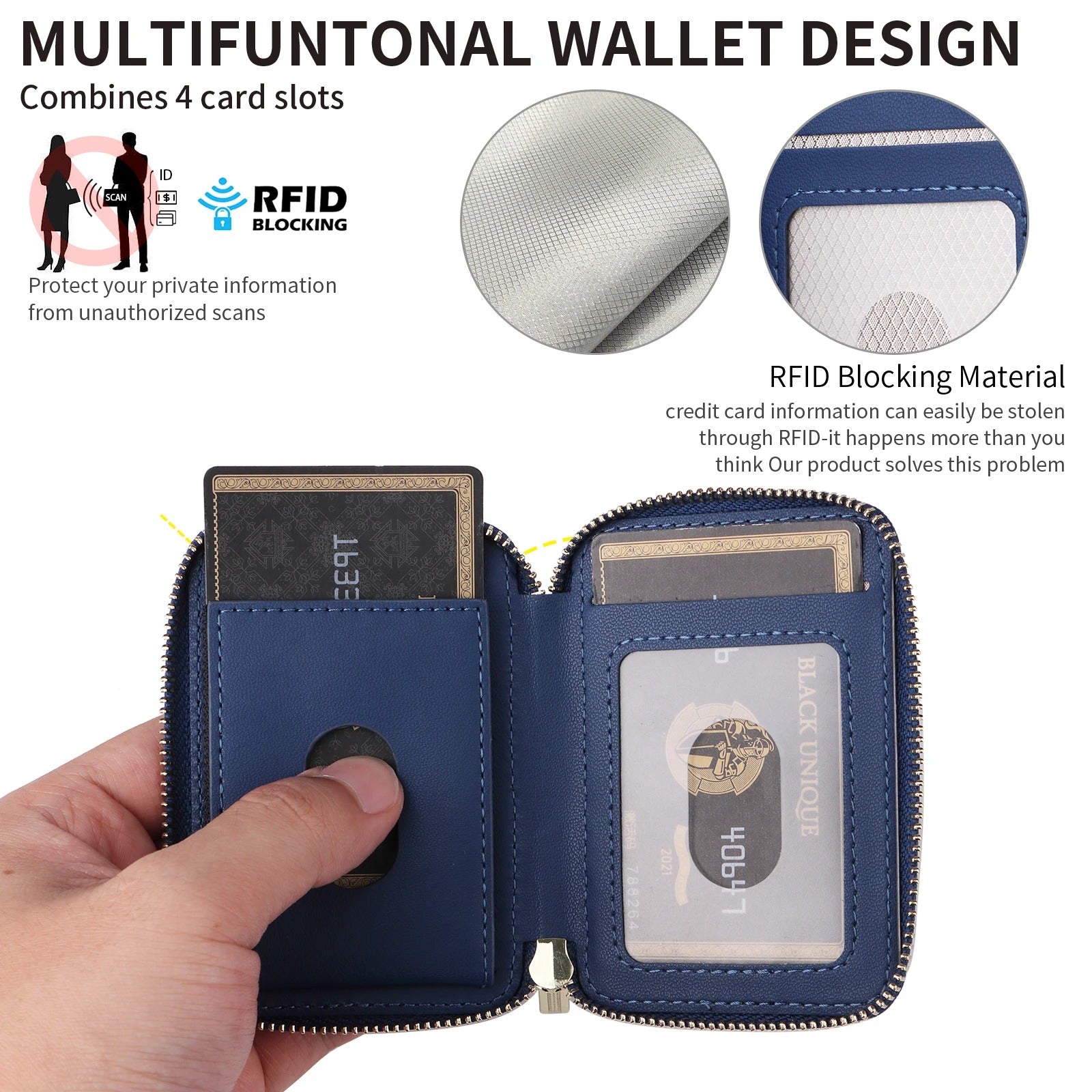 Refined iPhone Mangetic Leather Wallet, MagSafe-Compatible Card Holder with RFID Blocking, Slim Storage Design with Lanyard Support