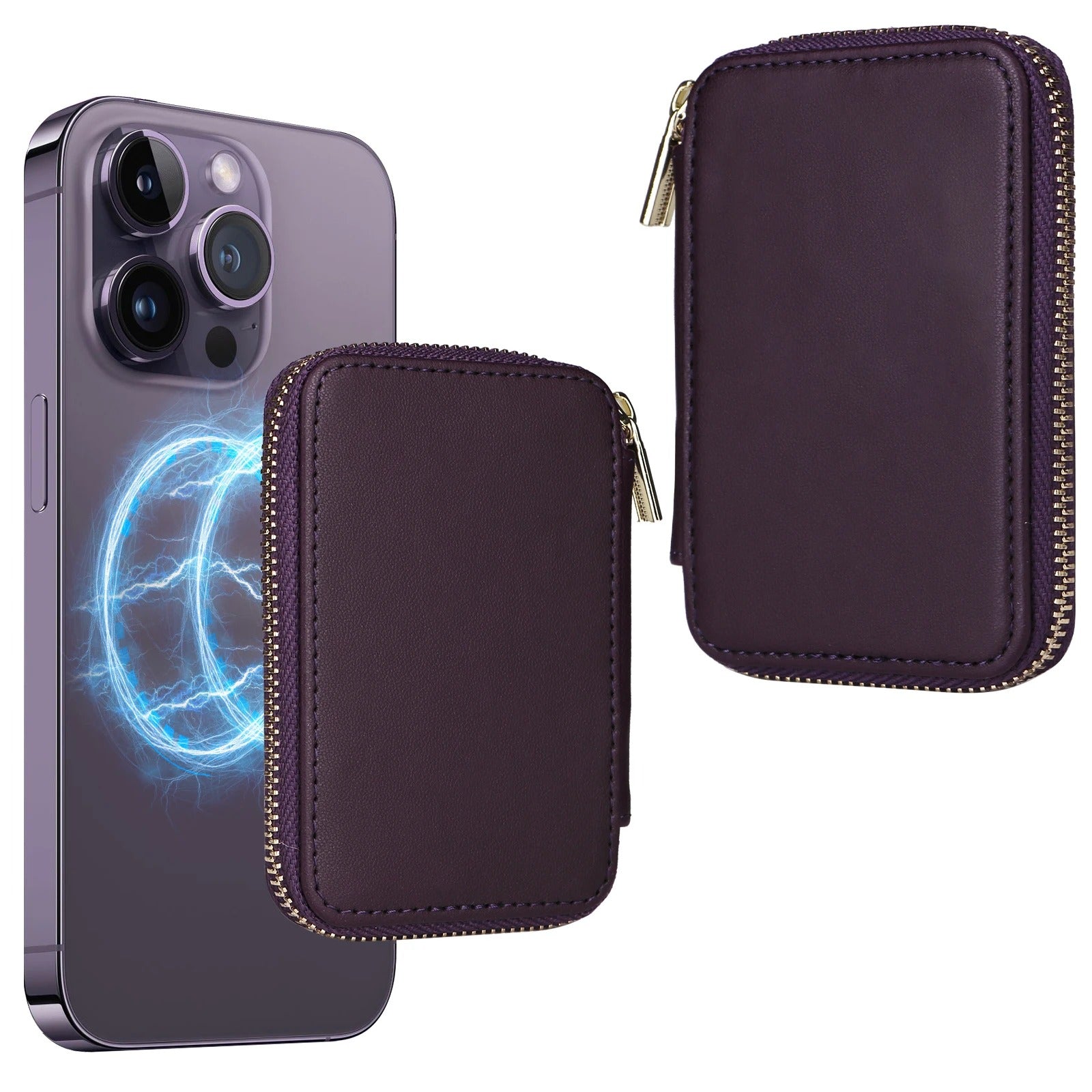 Refined iPhone Mangetic Leather Wallet, MagSafe-Compatible Card Holder with RFID Blocking, Slim Storage Design with Lanyard Support
