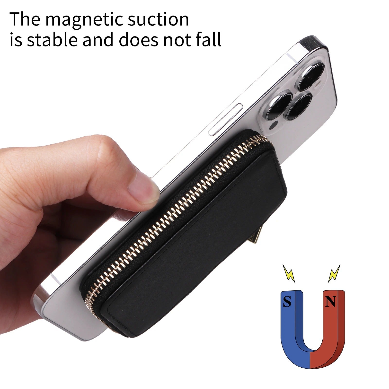 Refined iPhone Mangetic Leather Wallet, MagSafe-Compatible Card Holder with RFID Blocking, Slim Storage Design with Lanyard Support