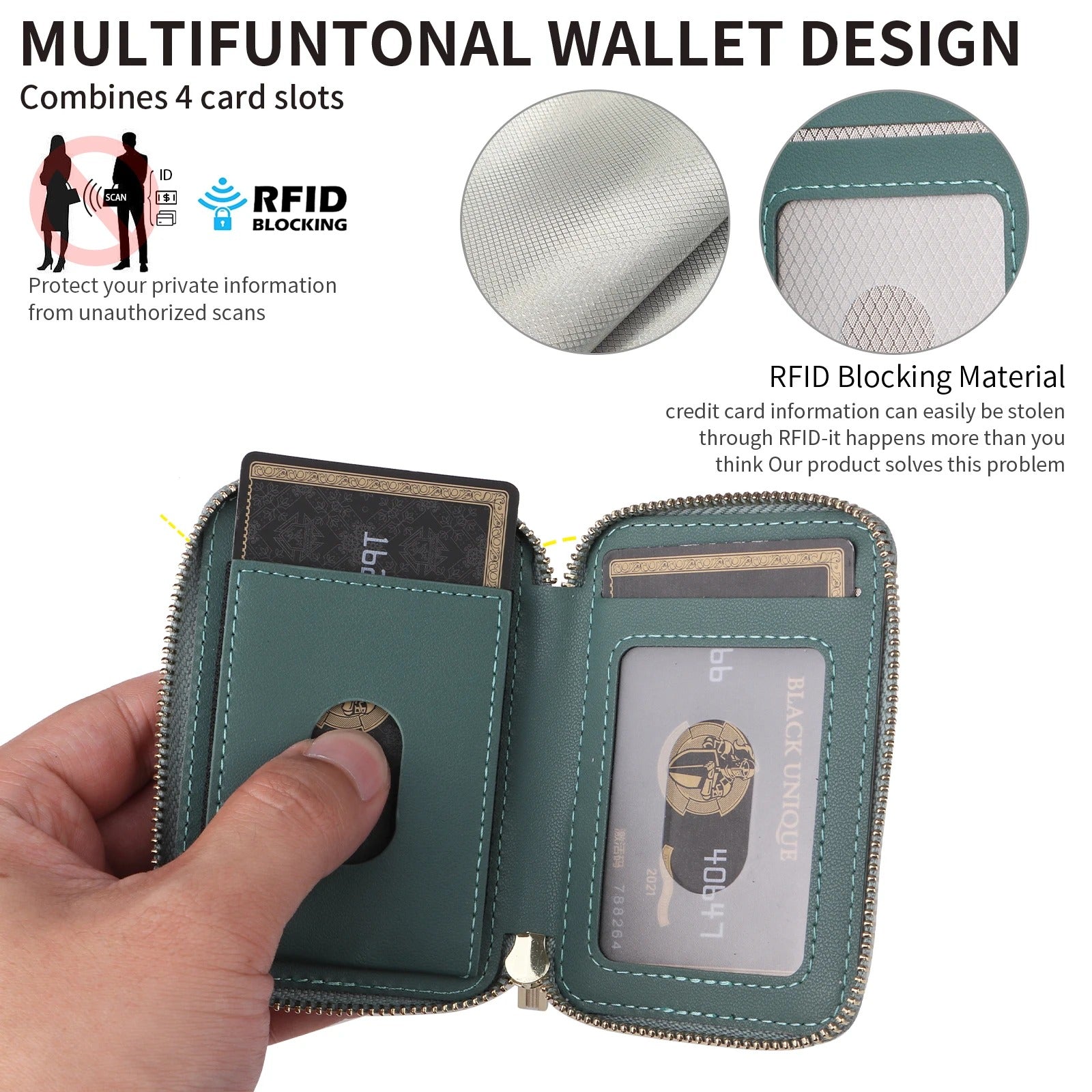 Refined iPhone Mangetic Leather Wallet, MagSafe-Compatible Card Holder with RFID Blocking, Slim Storage Design with Lanyard Support