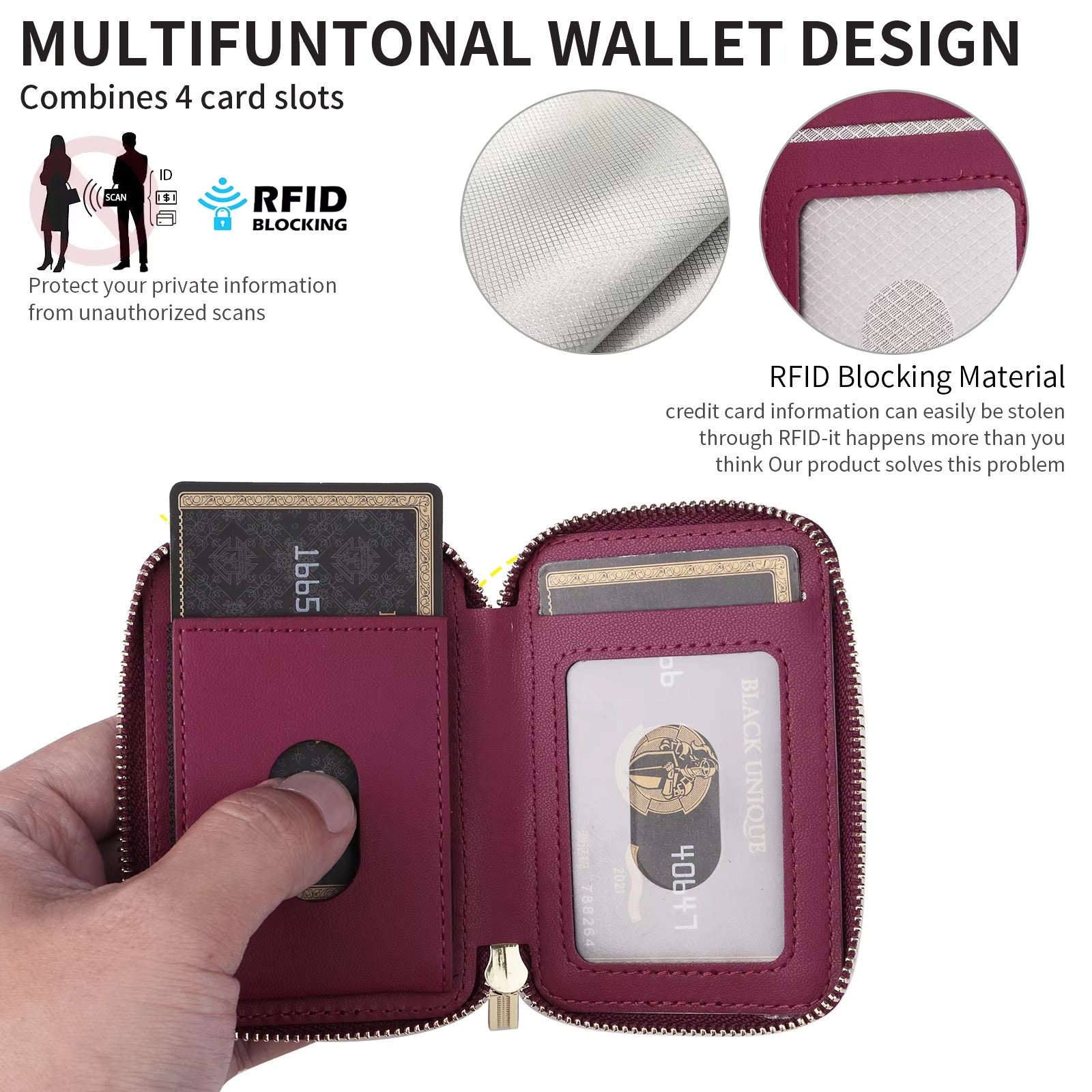 Refined iPhone Mangetic Leather Wallet, MagSafe-Compatible Card Holder with RFID Blocking, Slim Storage Design with Lanyard Support