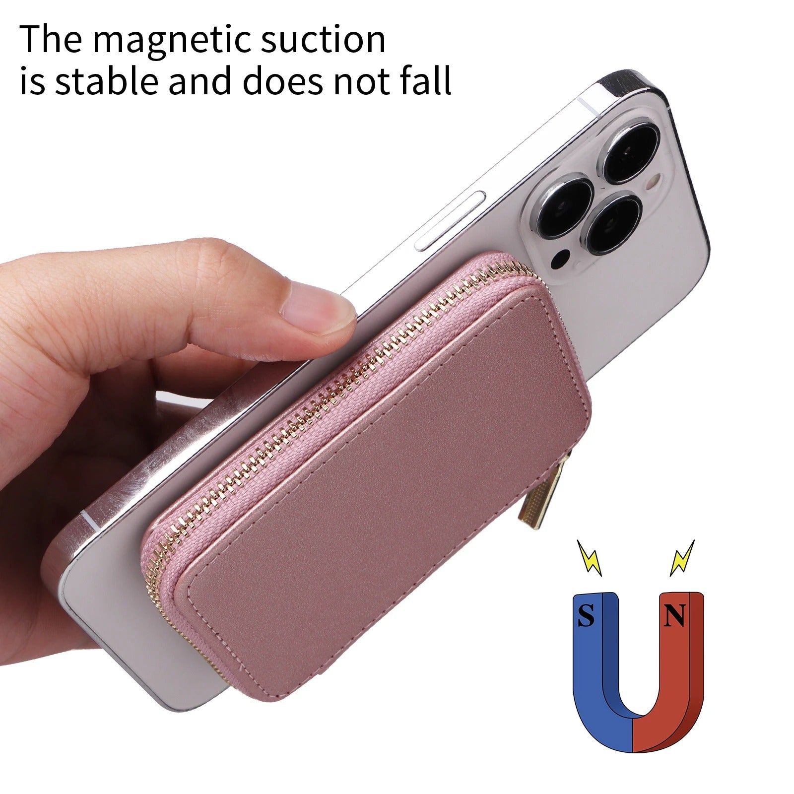 Refined iPhone Mangetic Leather Wallet, MagSafe-Compatible Card Holder with RFID Blocking, Slim Storage Design with Lanyard Support