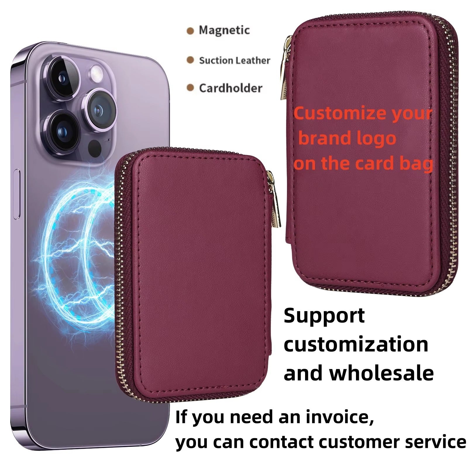 Refined iPhone Mangetic Leather Wallet, MagSafe-Compatible Card Holder with RFID Blocking, Slim Storage Design with Lanyard Support