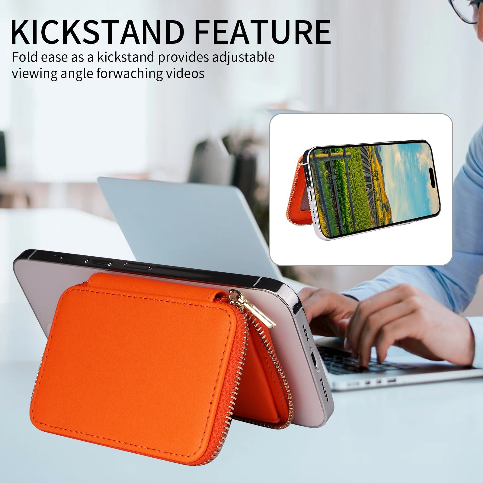 Refined iPhone Mangetic Leather Wallet, MagSafe-Compatible Card Holder with RFID Blocking, Slim Storage Design with Lanyard Support