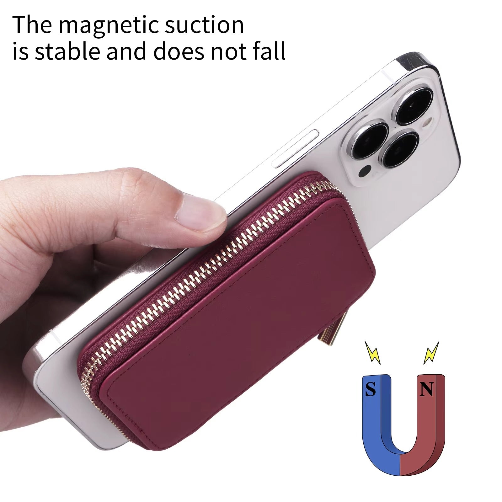 Refined iPhone Mangetic Leather Wallet, MagSafe-Compatible Card Holder with RFID Blocking, Slim Storage Design with Lanyard Support