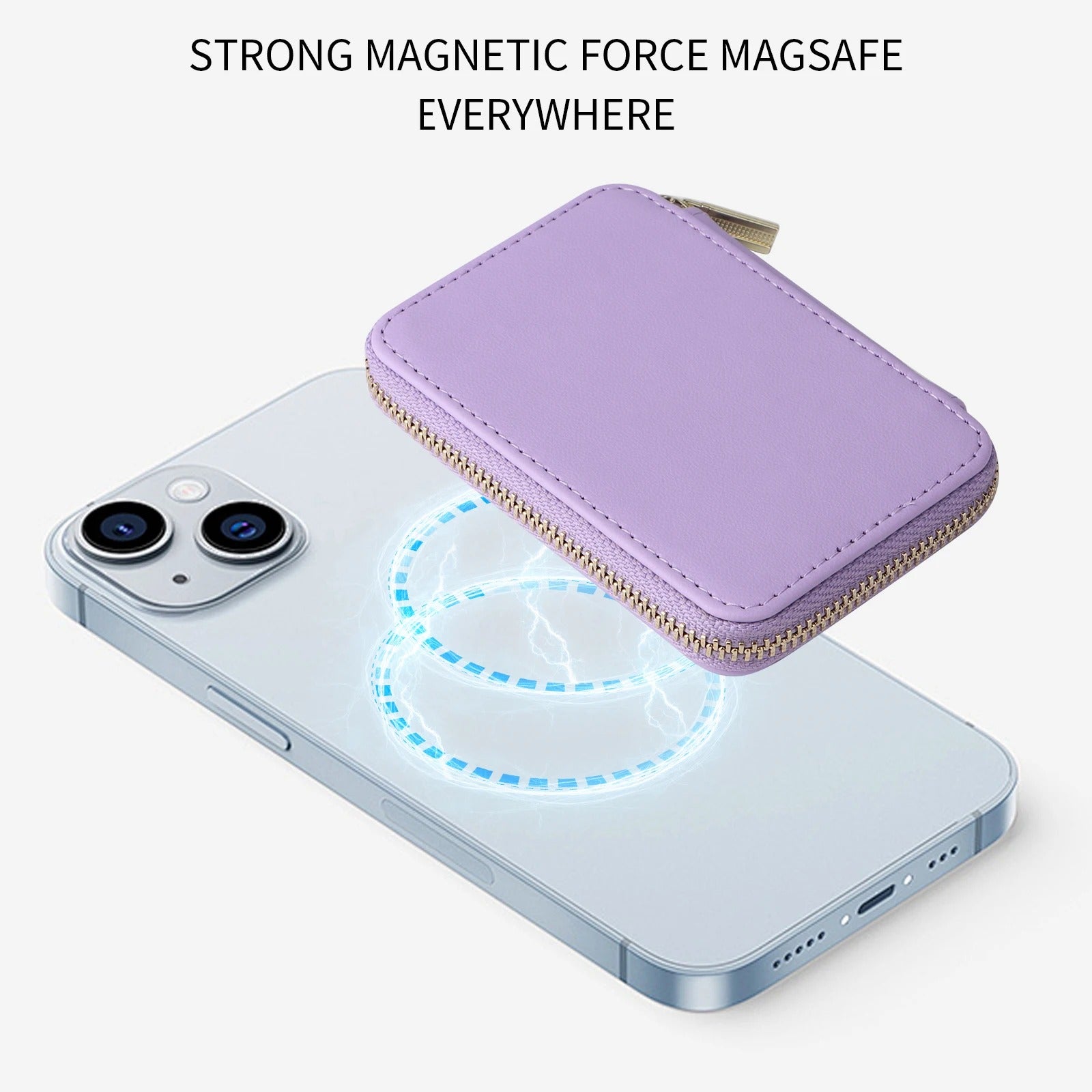 Refined iPhone Mangetic Leather Wallet, MagSafe-Compatible Card Holder with RFID Blocking, Slim Storage Design with Lanyard Support