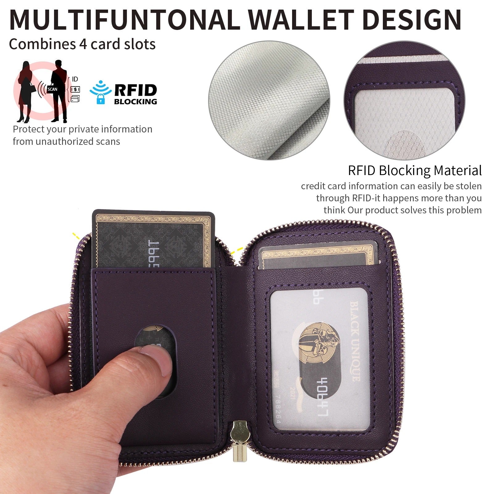 Refined iPhone Mangetic Leather Wallet, MagSafe-Compatible Card Holder with RFID Blocking, Slim Storage Design with Lanyard Support