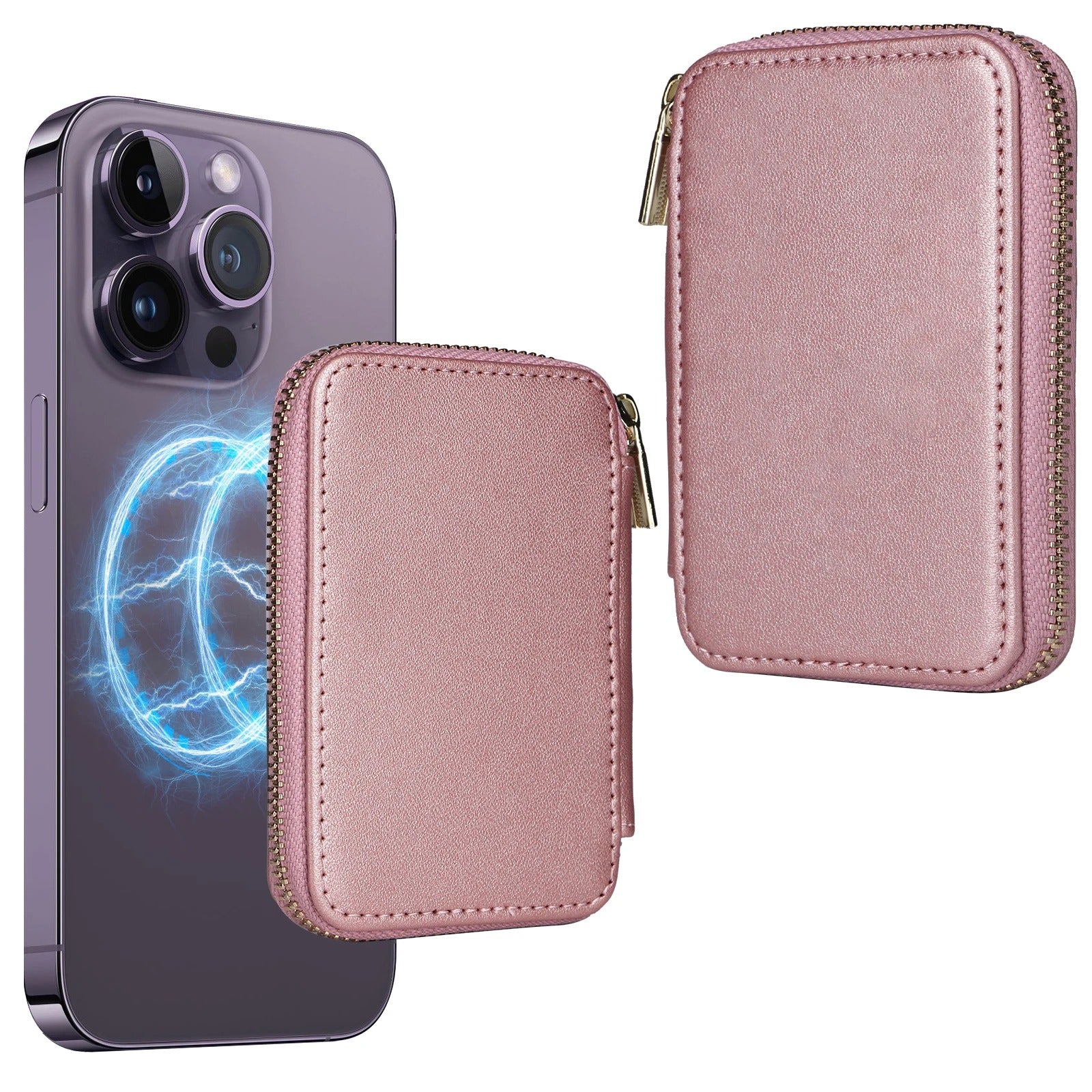 Refined iPhone Mangetic Leather Wallet, MagSafe-Compatible Card Holder with RFID Blocking, Slim Storage Design with Lanyard Support