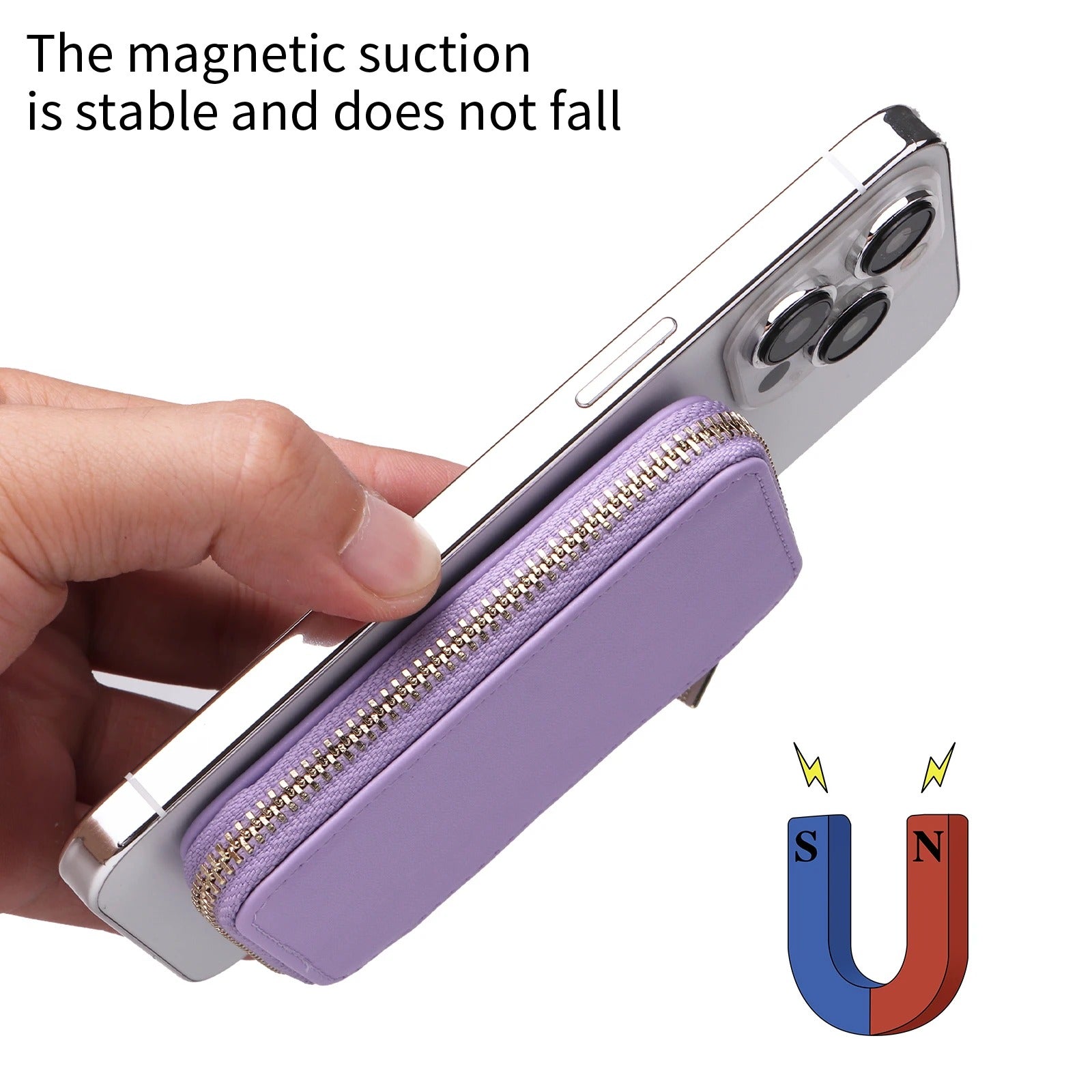 Refined iPhone Mangetic Leather Wallet, MagSafe-Compatible Card Holder with RFID Blocking, Slim Storage Design with Lanyard Support