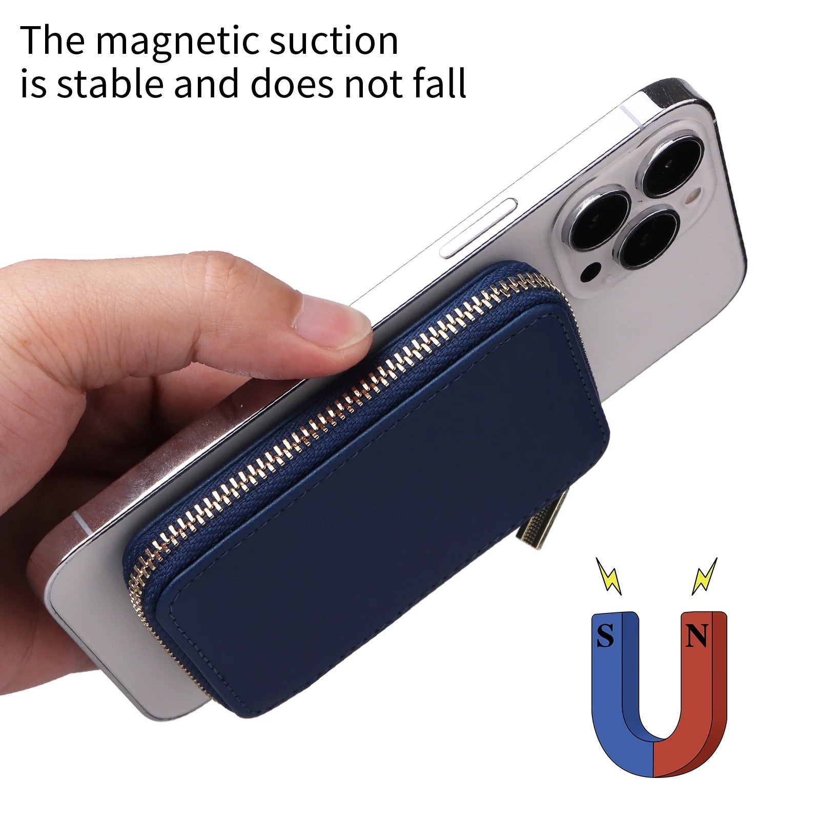 Refined iPhone Mangetic Leather Wallet, MagSafe-Compatible Card Holder with RFID Blocking, Slim Storage Design with Lanyard Support