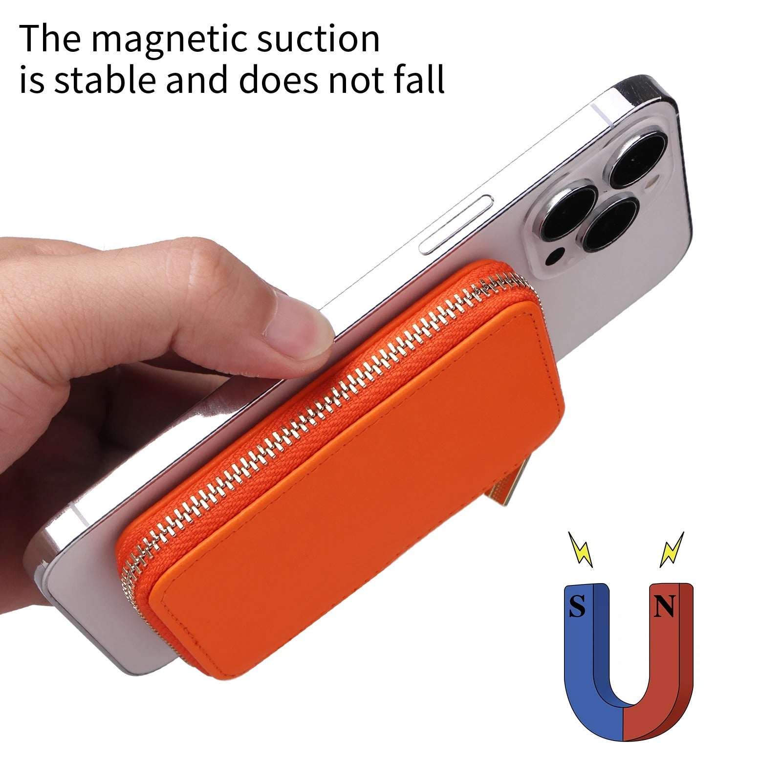 Refined iPhone Mangetic Leather Wallet, MagSafe-Compatible Card Holder with RFID Blocking, Slim Storage Design with Lanyard Support