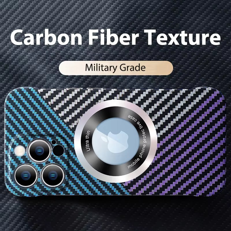 Ultra-Slim iPhone Case MagSafe Compatible Carbon Fiber Cover — Frameless Matte Design, Magnetic Wireless Charging, Cooling Shockproof Anti-Fingerprint Protection