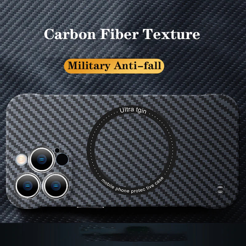 Ultra-Slim iPhone Case MagSafe Compatible Carbon Fiber Cover — Frameless Matte Design, Magnetic Wireless Charging, Cooling Shockproof Anti-Fingerprint Protection