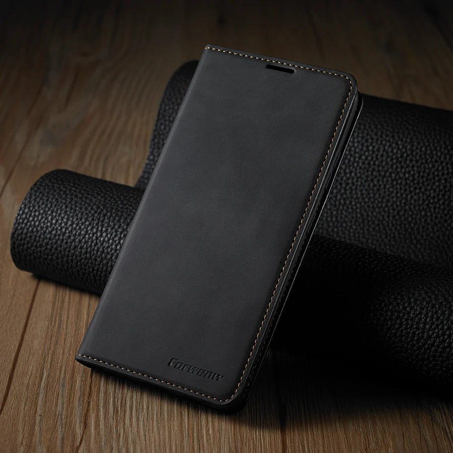 Ultra-Slim iPhone Case — Leather Flip Wallet Cover with Magnetic Suede Finish, Card Slots, Cash Pocket, Stand Function and Lightweight Full-Body Protection