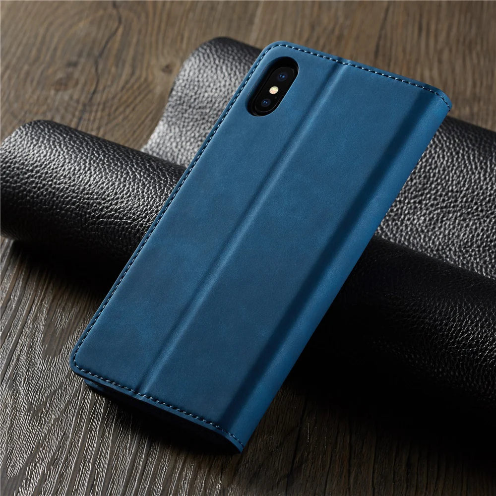 Ultra-Slim iPhone Case — Leather Flip Wallet Cover with Magnetic Suede Finish, Card Slots, Cash Pocket, Stand Function and Lightweight Full-Body Protection