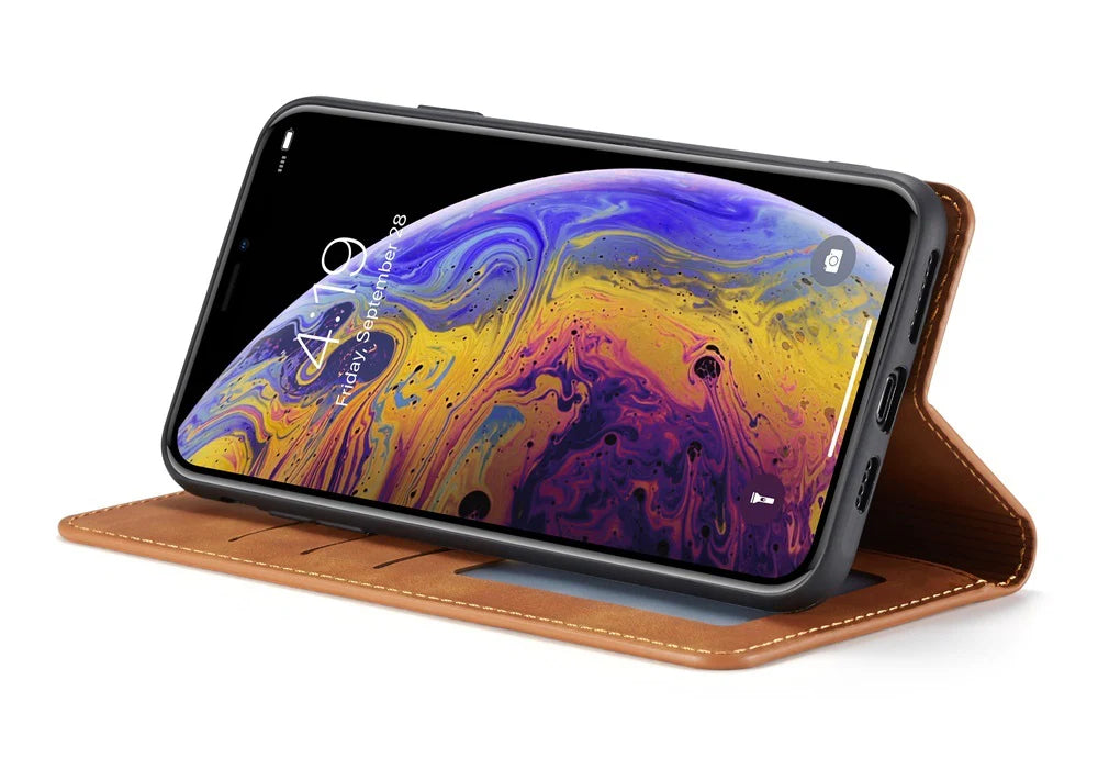 Ultra-Slim iPhone Case — Leather Flip Wallet Cover with Magnetic Suede Finish, Card Slots, Cash Pocket, Stand Function and Lightweight Full-Body Protection