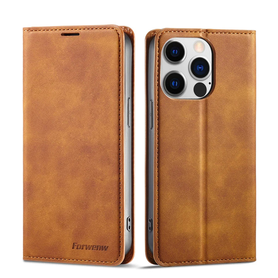 Ultra-Slim iPhone Case — Leather Flip Wallet Cover with Magnetic Suede Finish, Card Slots, Cash Pocket, Stand Function and Lightweight Full-Body Protection