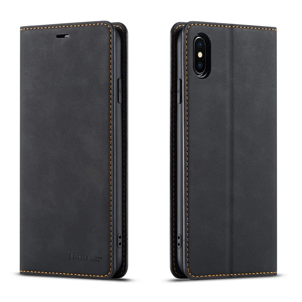 Ultra-Slim iPhone Case — Leather Flip Wallet Cover with Magnetic Suede Finish, Card Slots, Cash Pocket, Stand Function and Lightweight Full-Body Protection