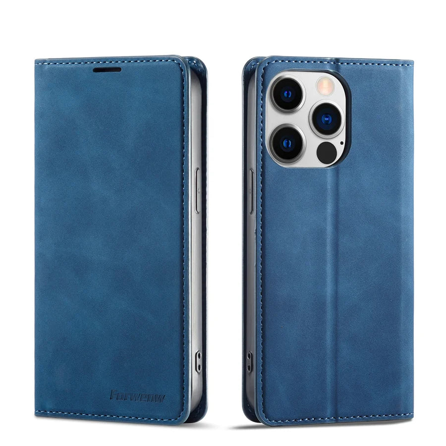 Ultra-Slim iPhone Case — Leather Flip Wallet Cover with Magnetic Suede Finish, Card Slots, Cash Pocket, Stand Function and Lightweight Full-Body Protection