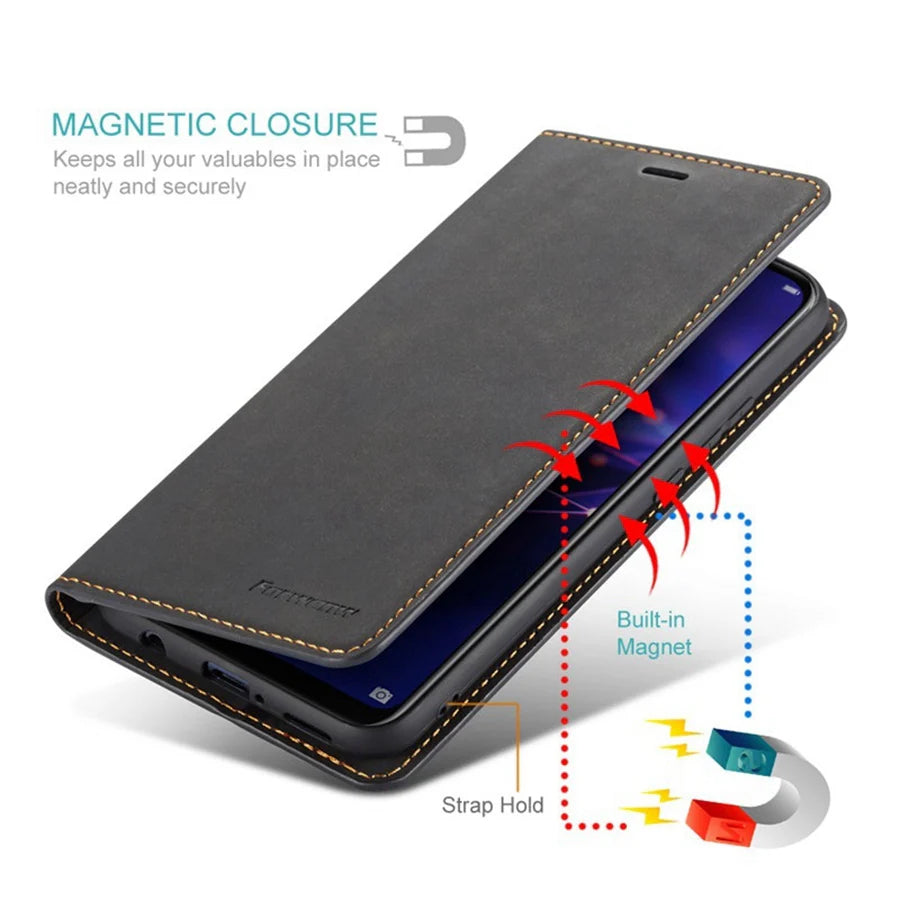 Ultra-Slim iPhone Case — Leather Flip Wallet Cover with Magnetic Suede Finish, Card Slots, Cash Pocket, Stand Function and Lightweight Full-Body Protection