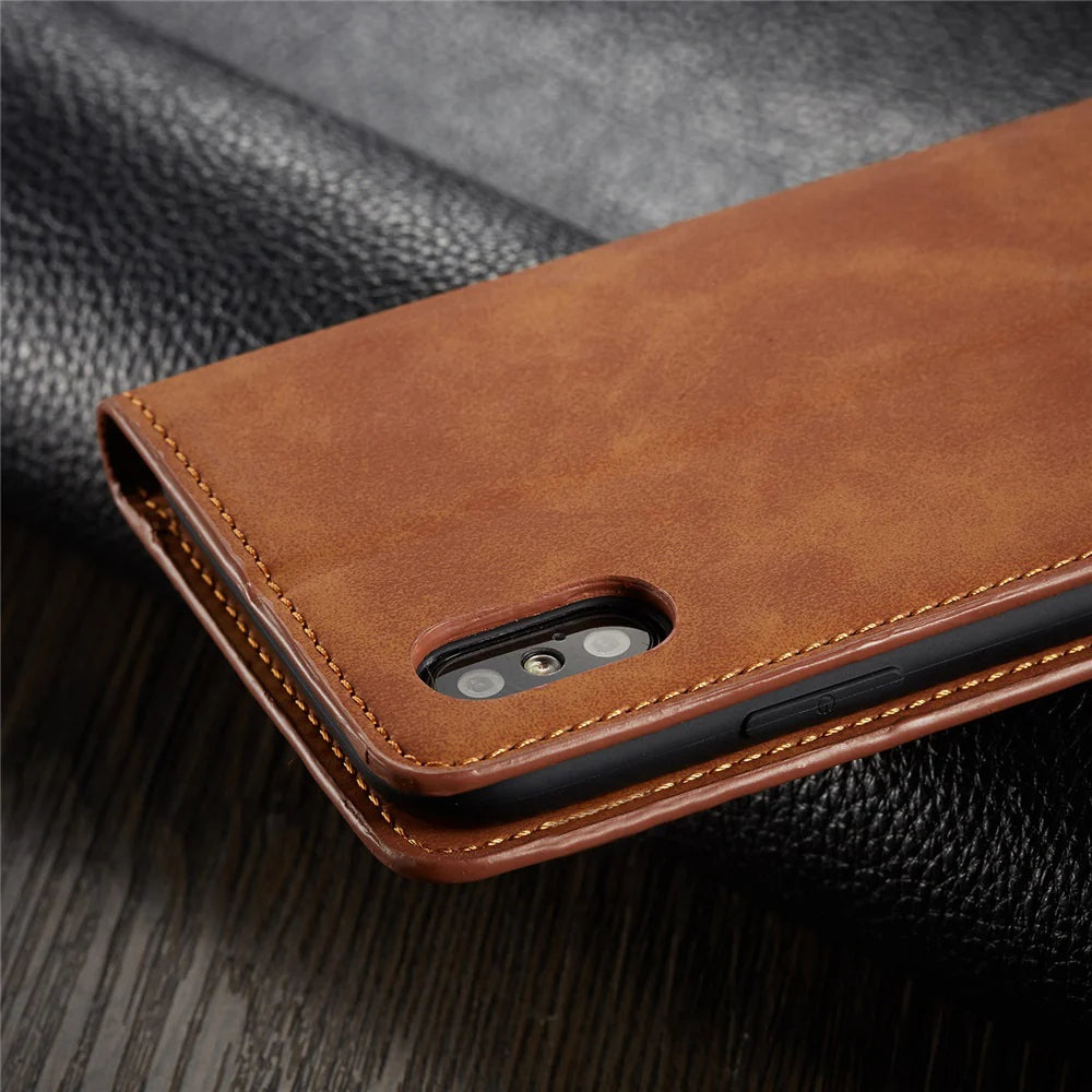 Ultra-Slim iPhone Case — Leather Flip Wallet Cover with Magnetic Suede Finish, Card Slots, Cash Pocket, Stand Function and Lightweight Full-Body Protection