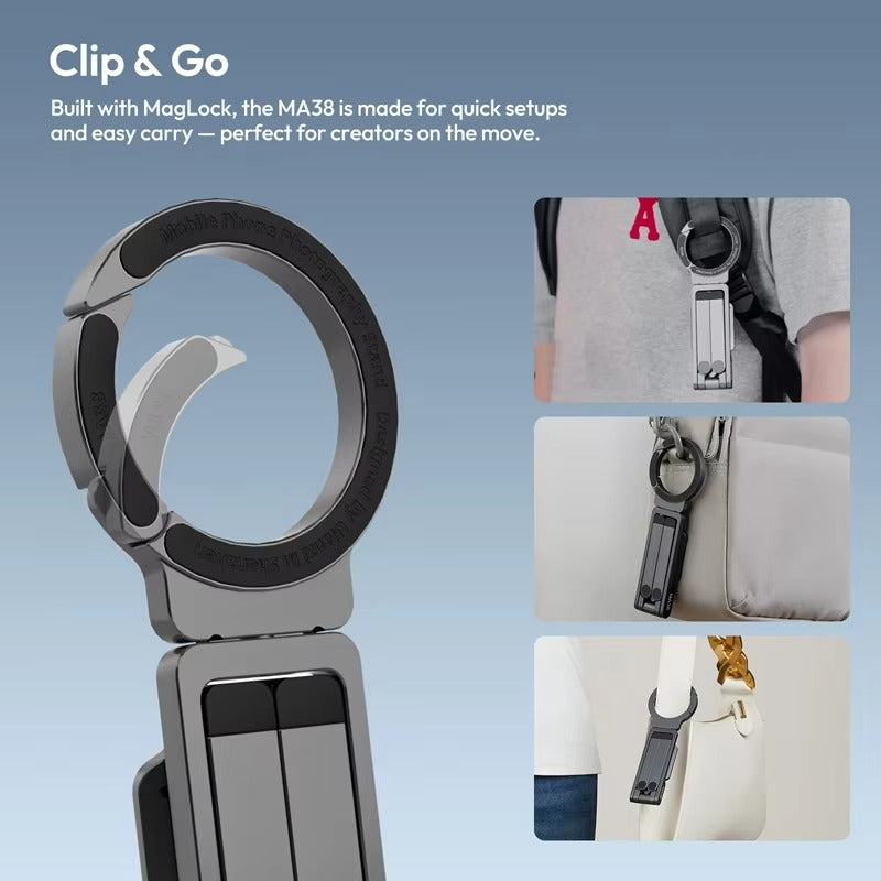 Ultra-Slim iPhone MagSafe Magnetic Phone Tripod Stand, Pocket Mini Holder with Strong N52 Magnet Grip & 360° Adjustable Mount