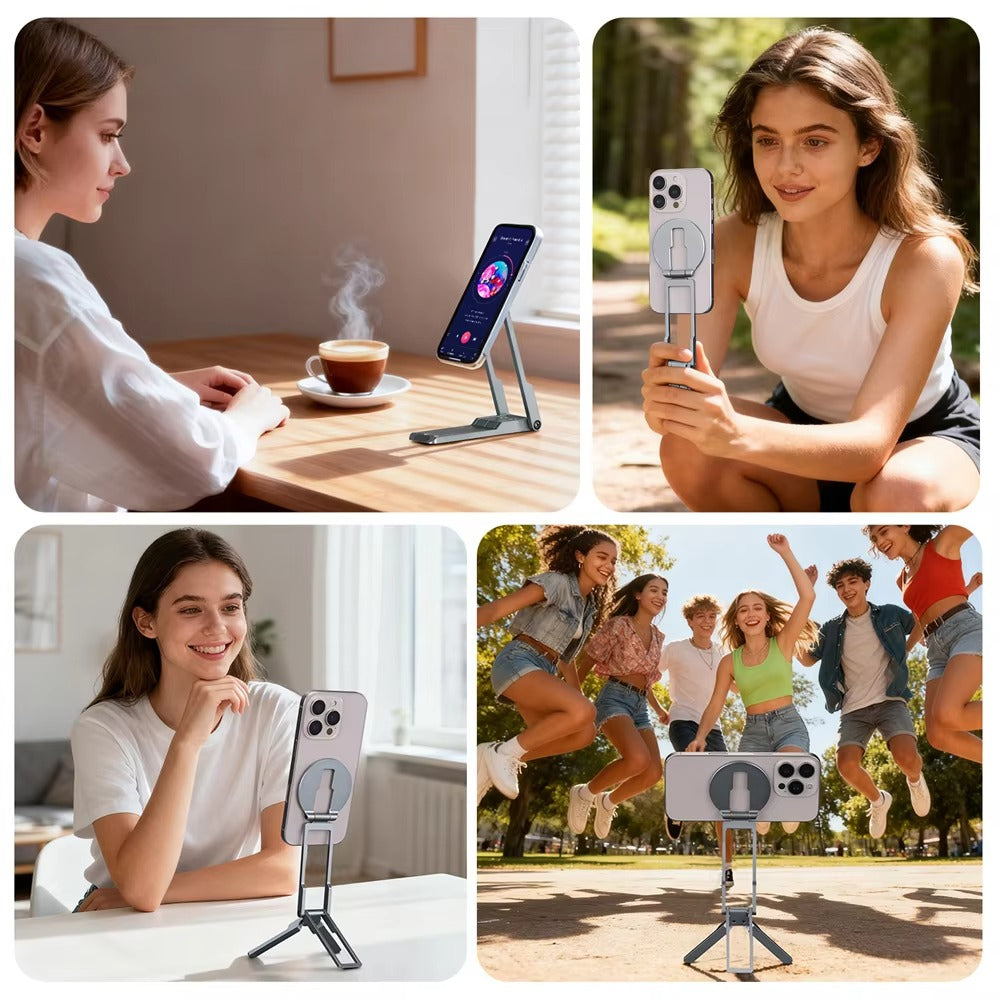 Ultra-Slim iPhone MagSafe Magnetic Phone Tripod Stand, Pocket Mini Holder with Strong N52 Magnet Grip & 360° Adjustable Mount