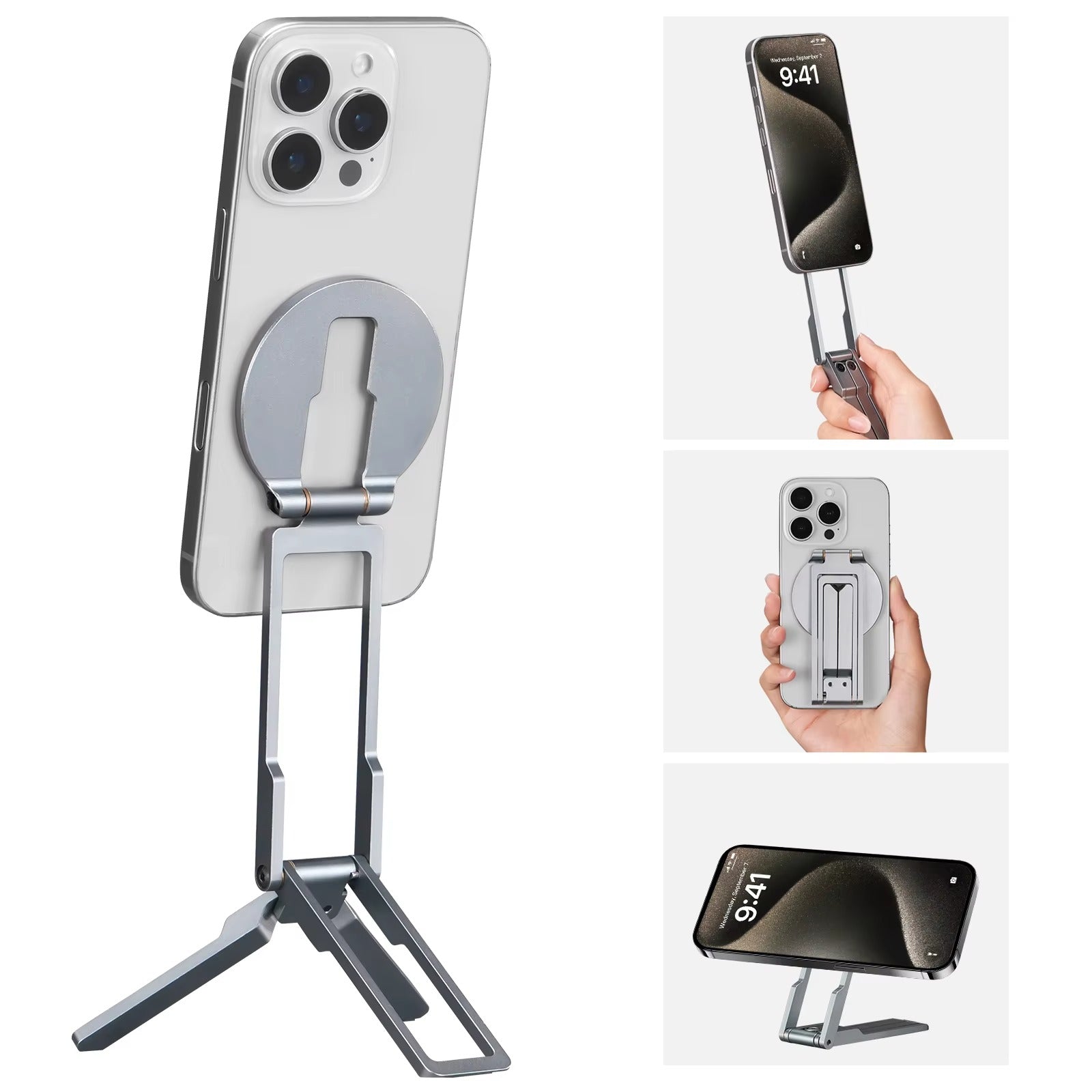 Ultra-Slim iPhone MagSafe Magnetic Phone Tripod Stand, Pocket Mini Holder with Strong N52 Magnet Grip & 360° Adjustable Mount