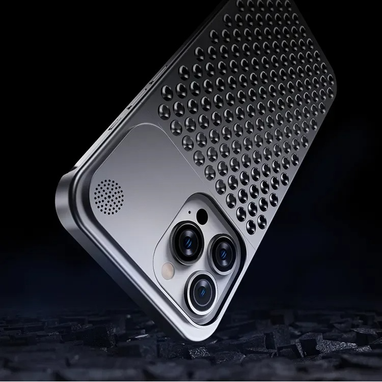 Premium iPhone Case — Metal Heat Dissipation Hollow Aluminum Alloy Cover with Rimless Cooling Design, Fragrance Feature and Anti-Fingerprint Scratch-Resistant Protection