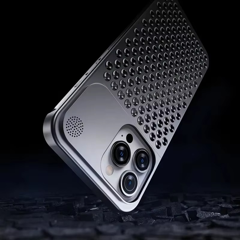 Premium iPhone Case — Metal Heat Dissipation Hollow Aluminum Alloy Cover with Rimless Cooling Design, Fragrance Feature and Anti-Fingerprint Scratch-Resistant Protection