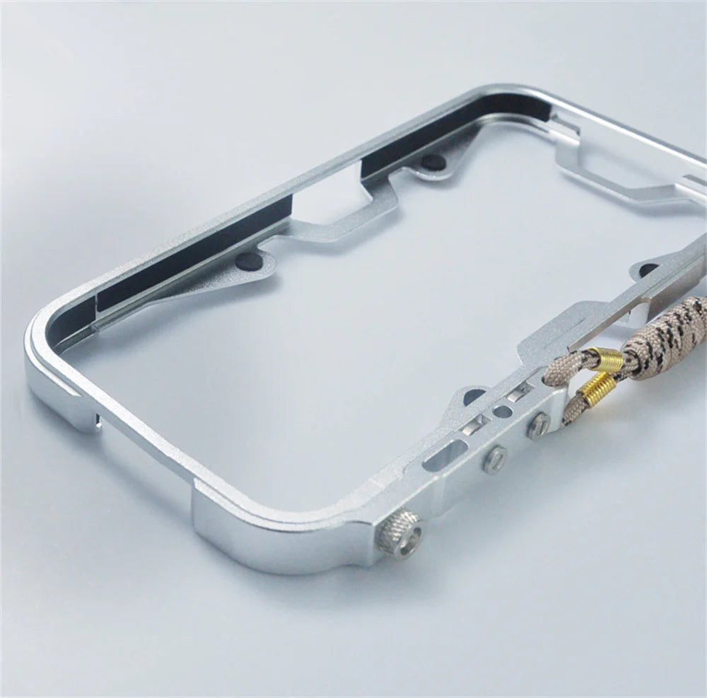 Rugged iPhone Case Aluminum Alloy Bumper Frame — Lightweight Metal Armor Cover, Shockproof Protective Shell with Smooth Edges and Included Lanyard