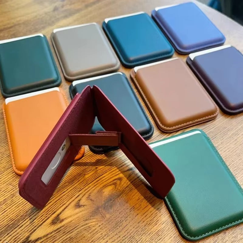 Refined iPhone Magnetic Leather Wallet Case, MagSafe-Compatible Card Holder with Hidden Stand Design & Slim Pocket Cover