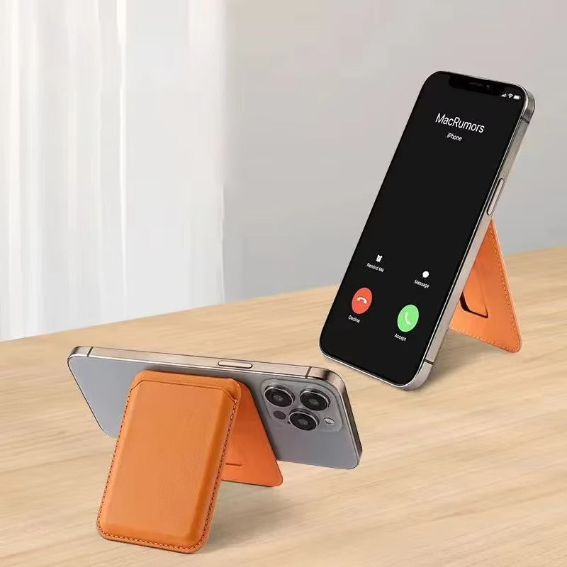 Refined iPhone Magnetic Leather Wallet Case, MagSafe-Compatible Card Holder with Hidden Stand Design & Slim Pocket Cover
